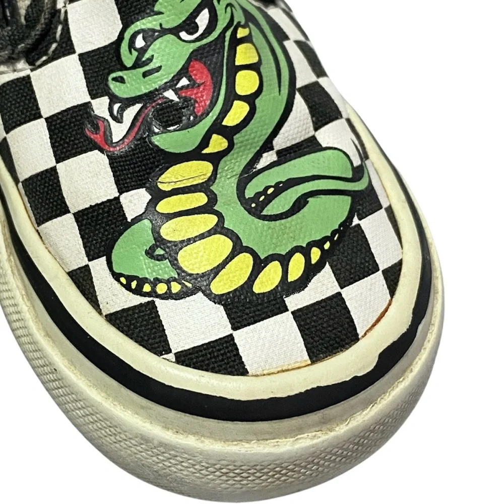 Vintage Vans Checkerboard Slip On Sneakers Toddler Size 6.5 Custom Snake Graphic